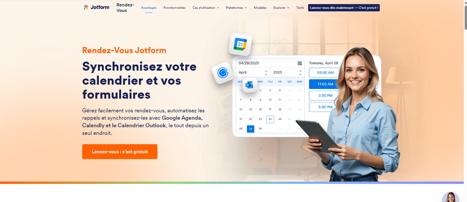 Capture d'écran de la page d'accueil du site web des Rendez-Vous Jotform