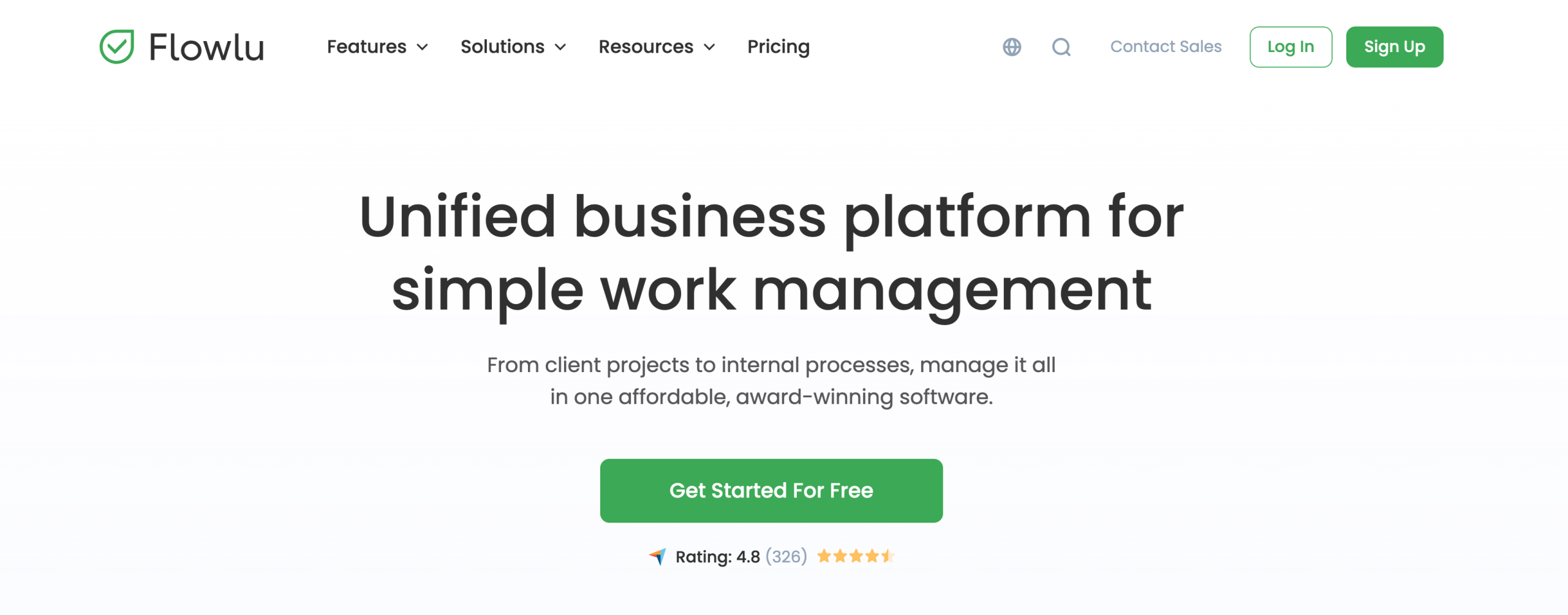 Screenshot of Flowlu landing page