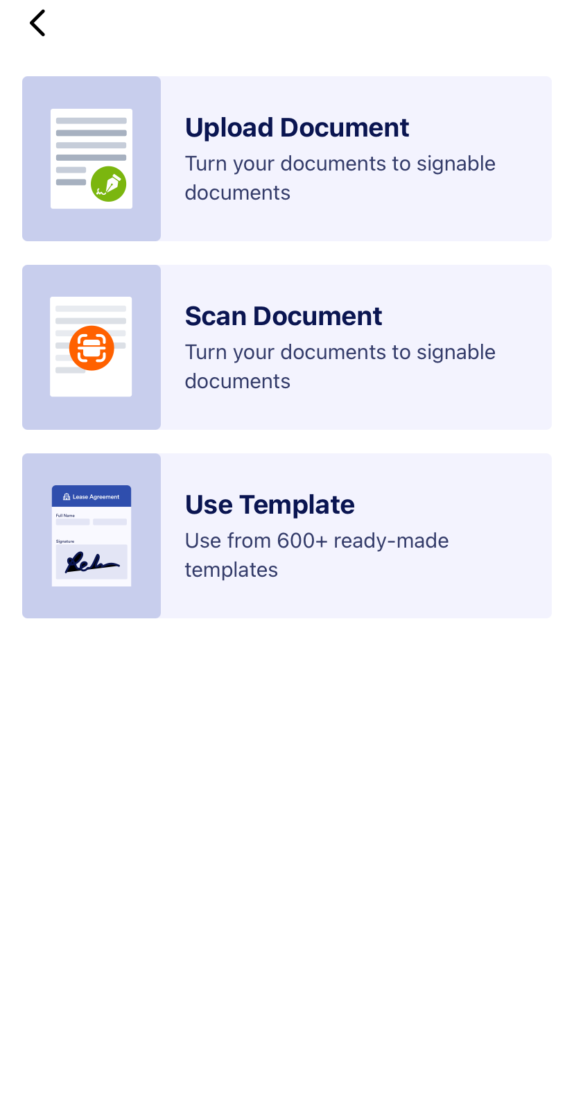 Jotform Sign Mobile Upload Document Scan Document or Use Template Menu
