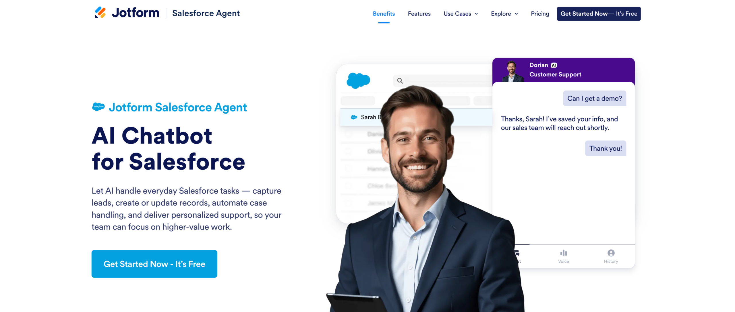 Screenshot of Jotform Salesforce Agent landing page