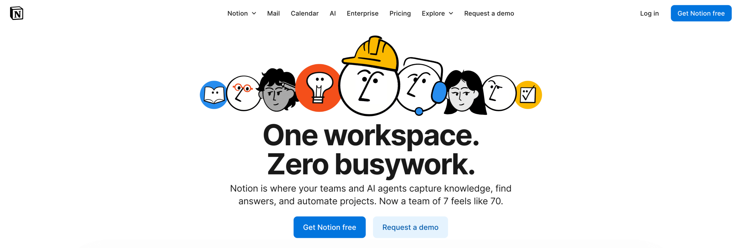 Screenshot of Notion landing page