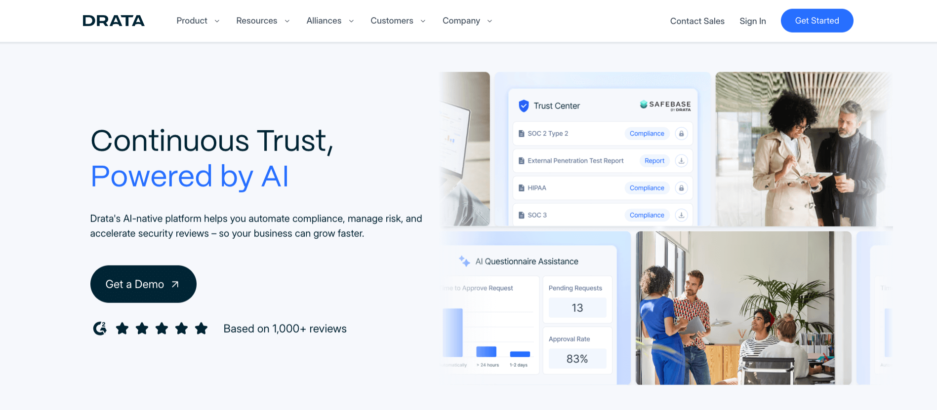 Screenshot of Drata landing page