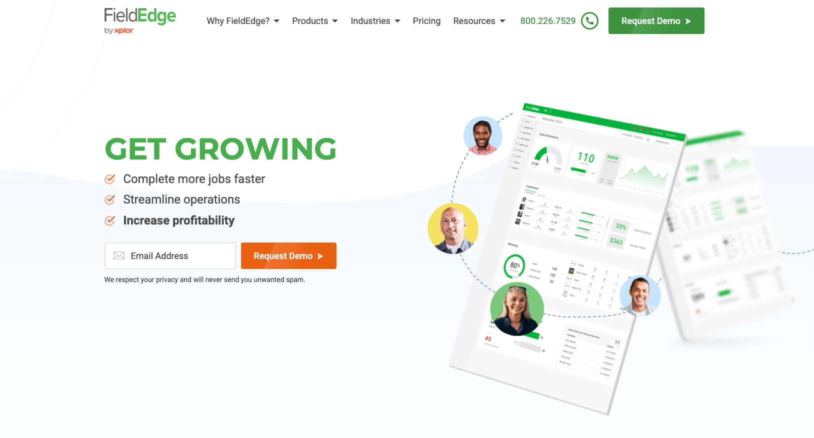 Screenshot of FieldEdge landing page