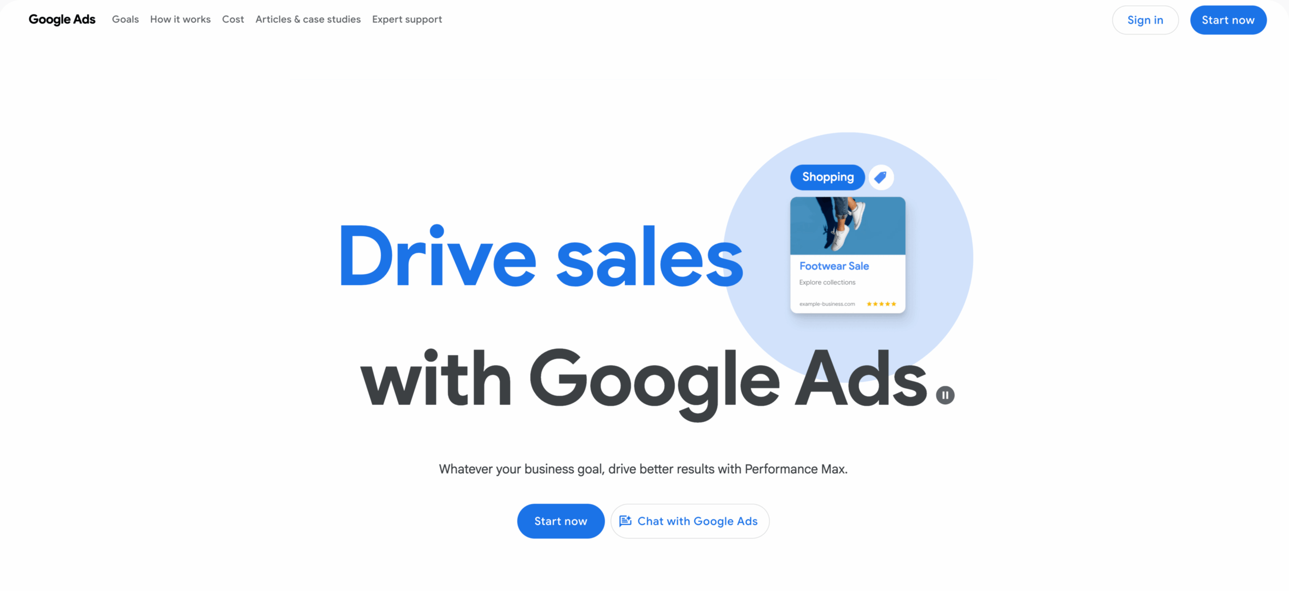 Screenshot of google ads landing page