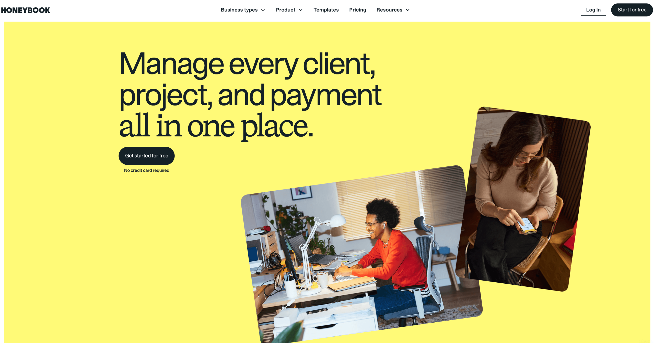 Screenshot of Honeybook landing page