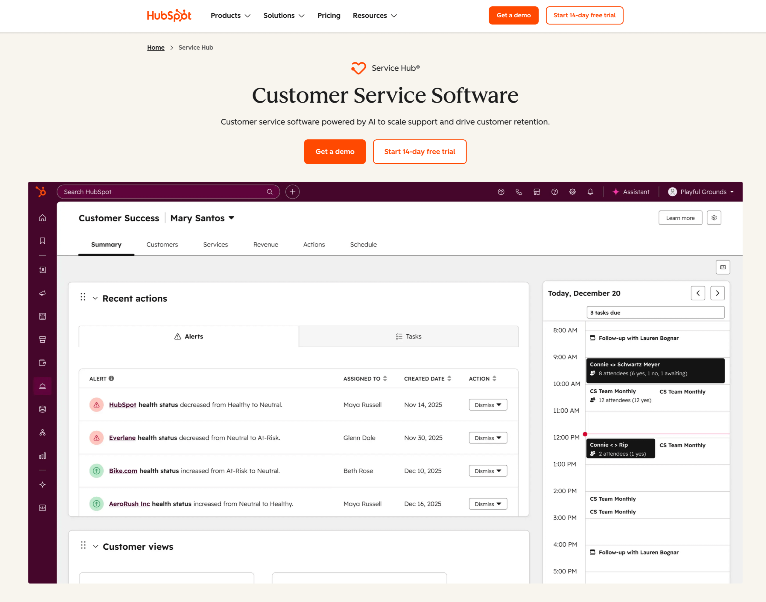 Screenshot of HubSpot landing page