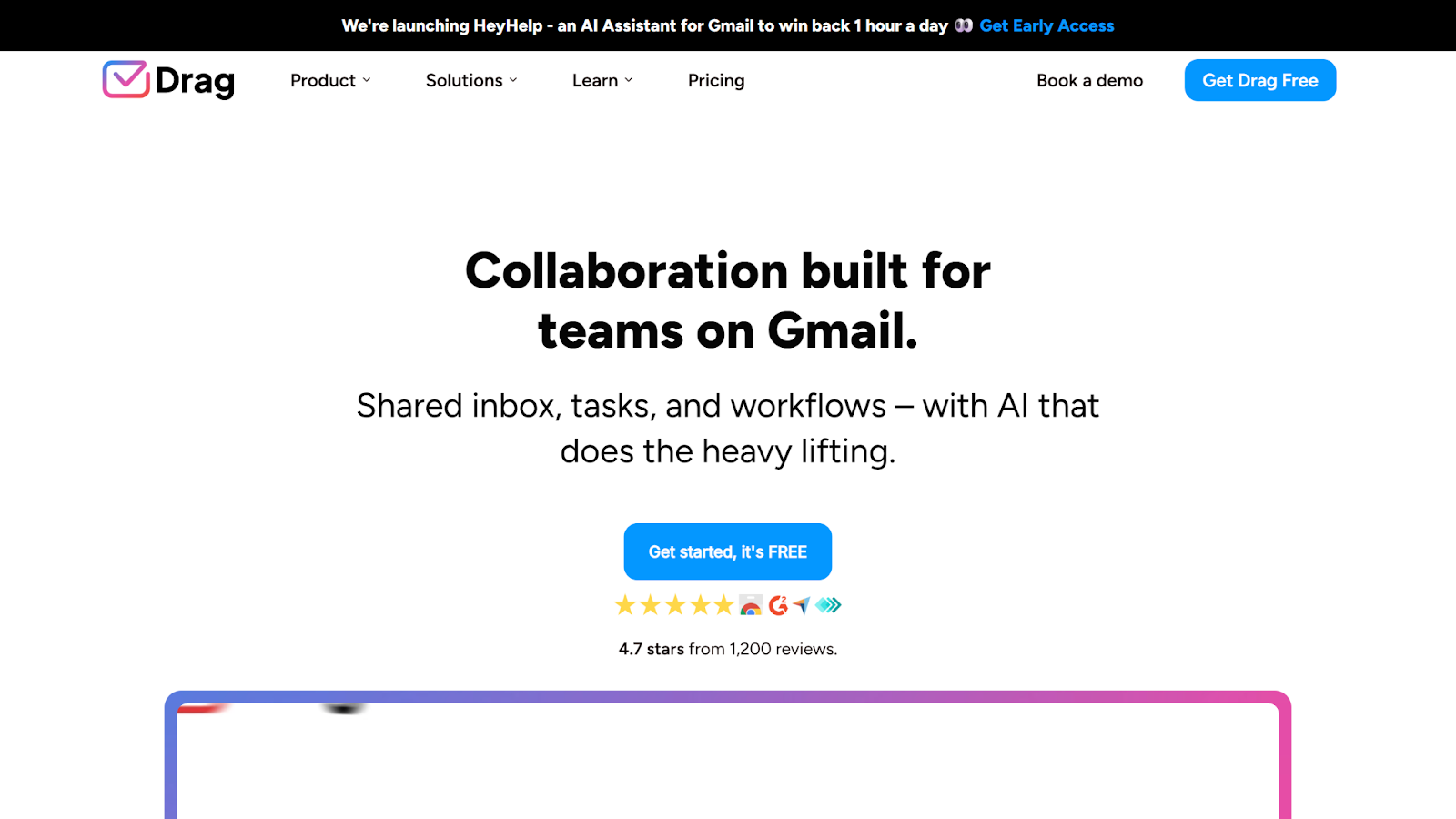 Screenshot of the Drag landing page