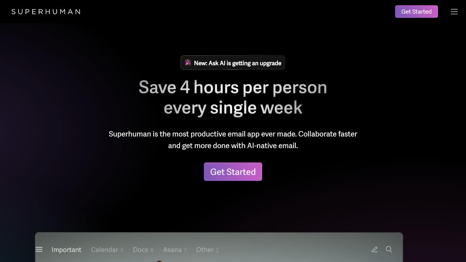 Screenshot of the Superhuman landing page