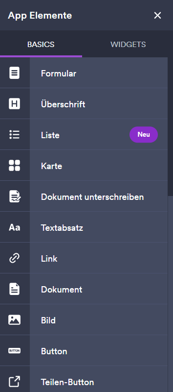 App-Elemente im Jotform App-Generator