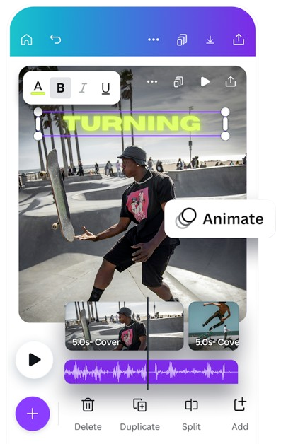 Benutzeroberfläche von Canva