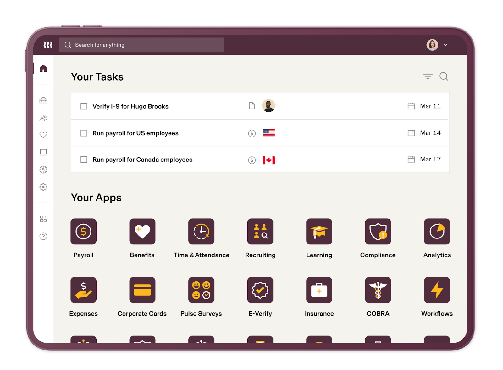 Benutzeroberfläche von Rippling
