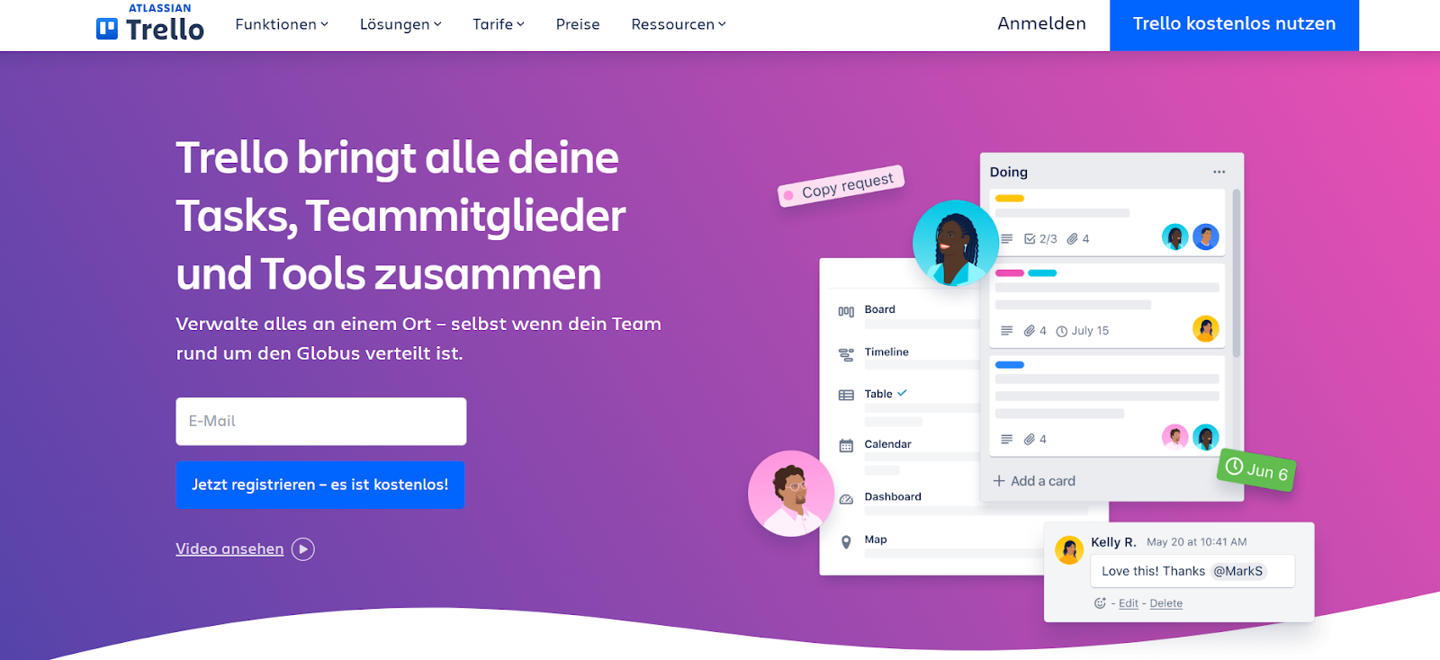 Landingpage von Trello