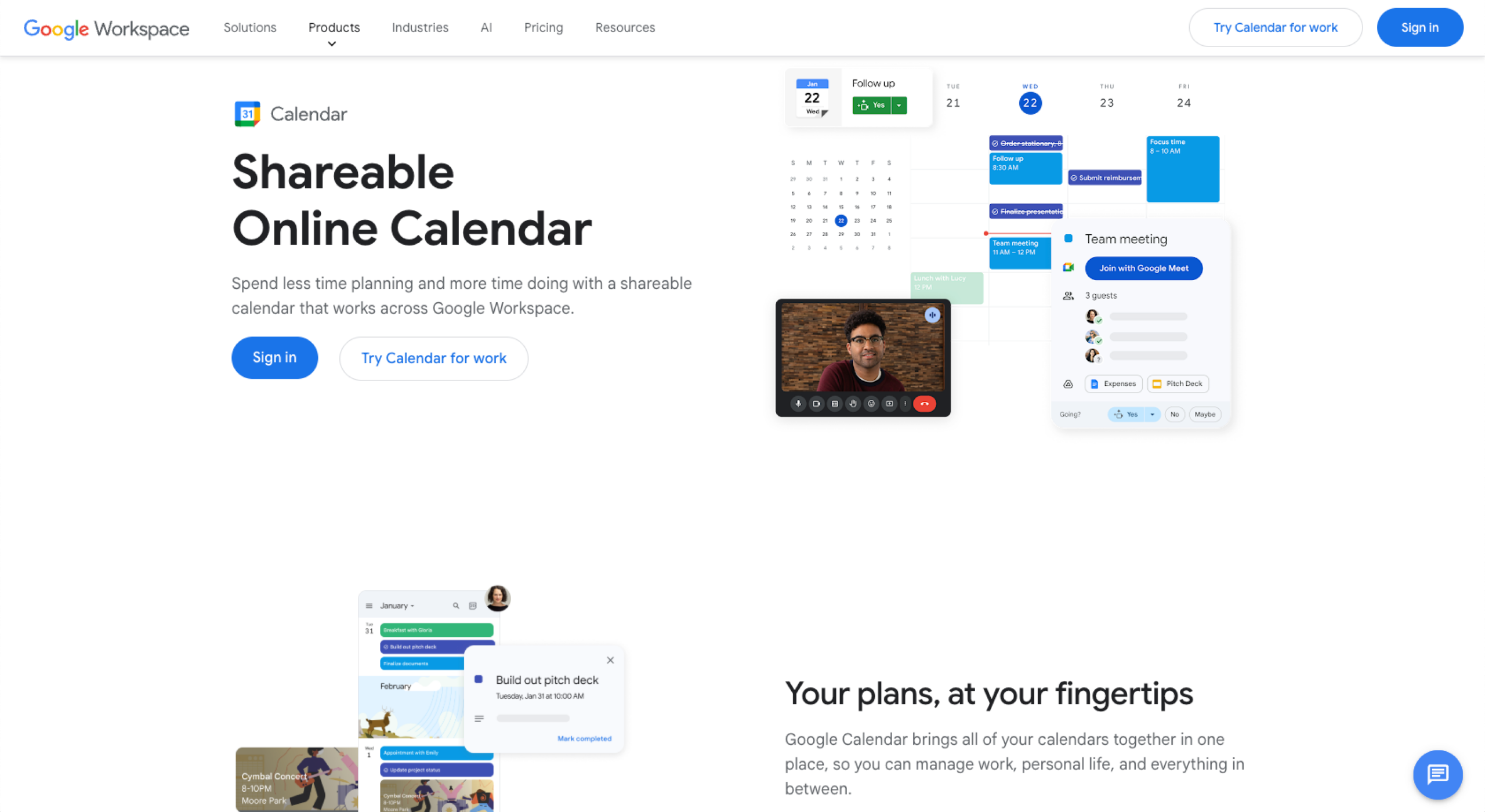 Google Calendar Landing Page