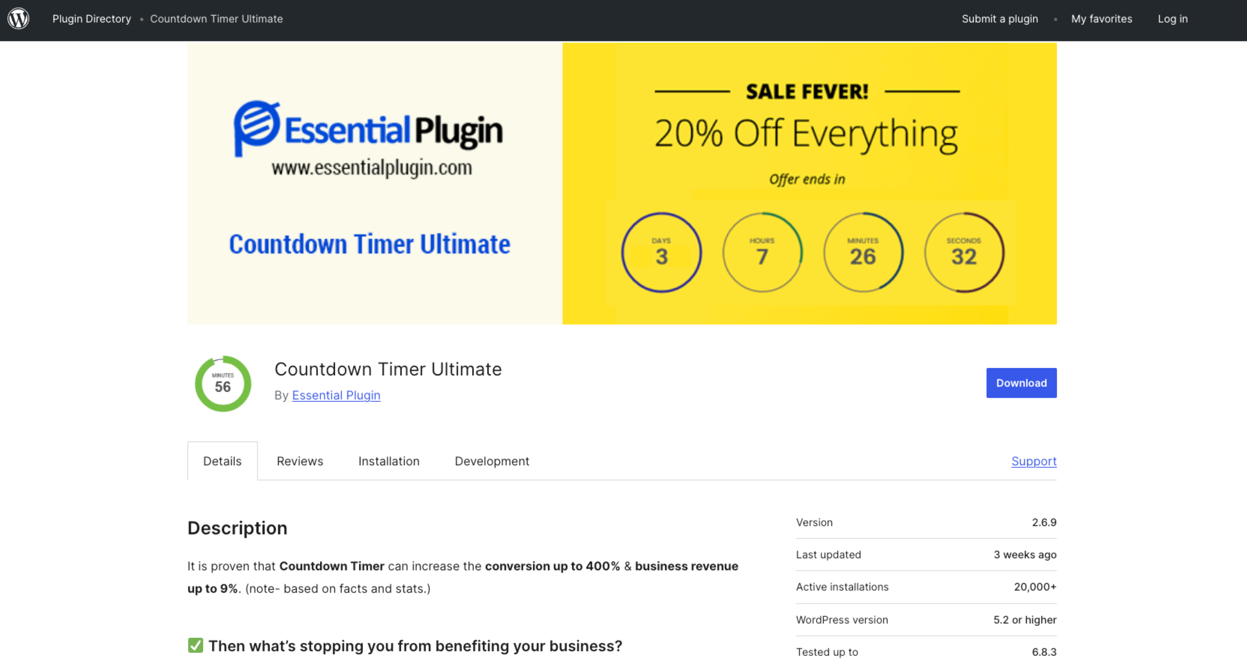 Countdown Timer Ultimate WordPress Plug-in Directory Page