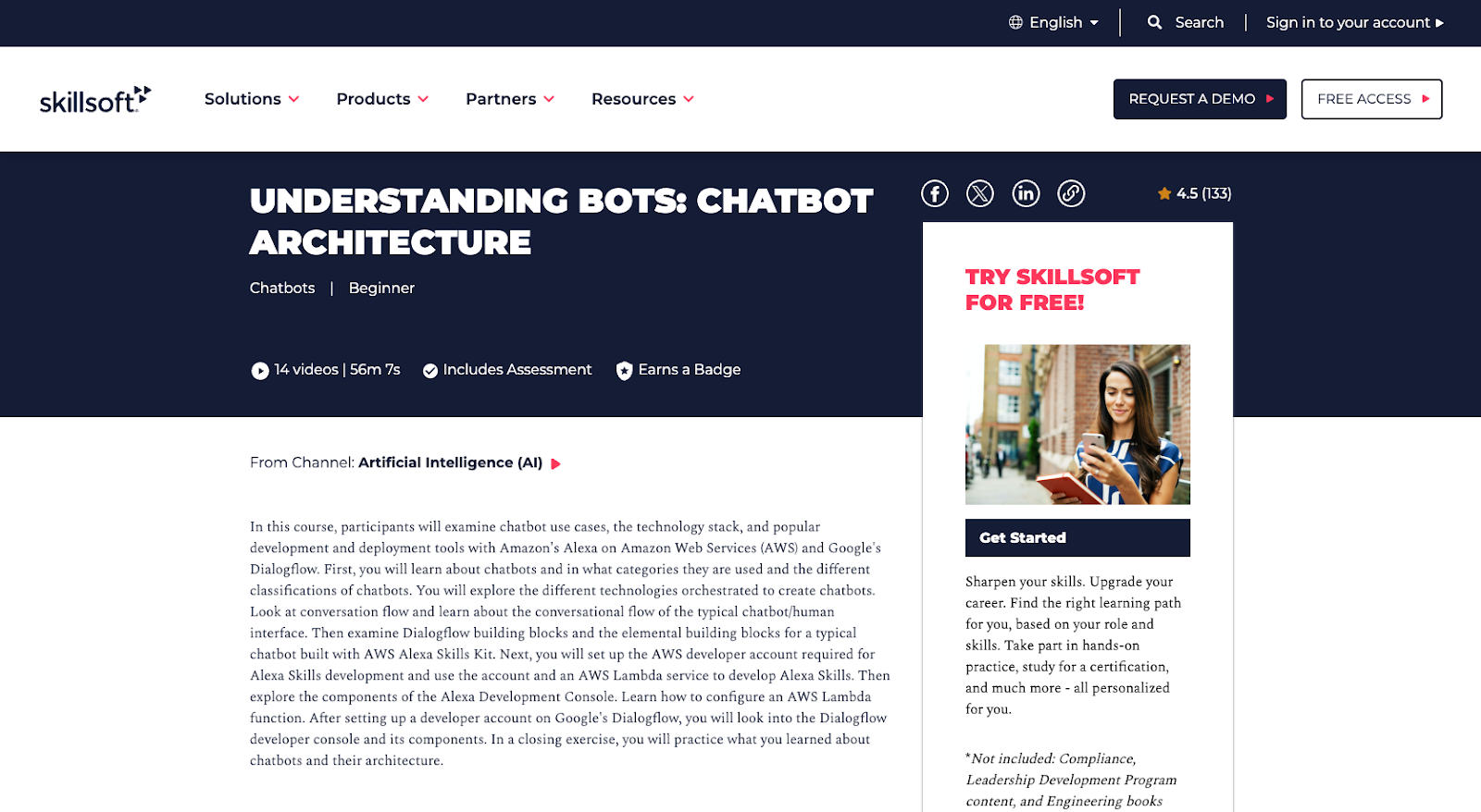 Understanding Bots: Chatbot Architecture (Skillsoft) course page