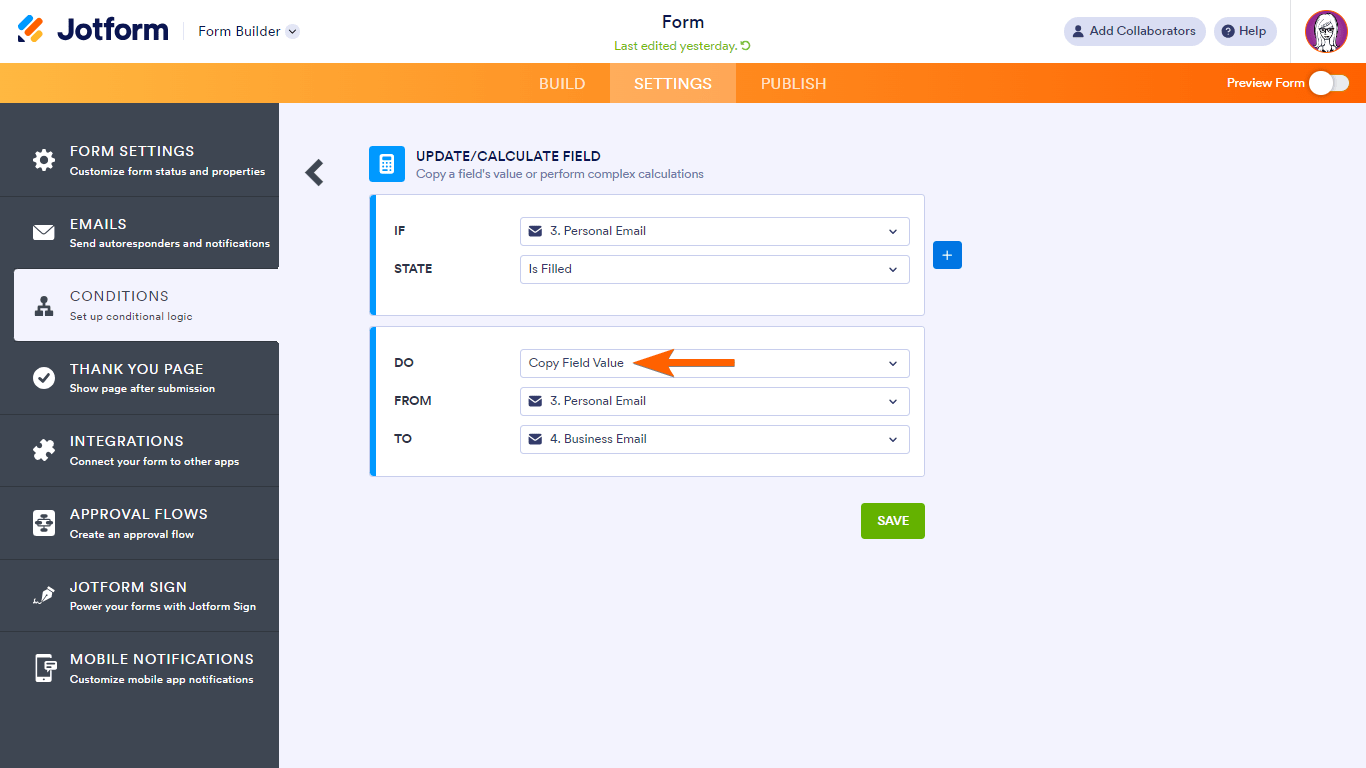Jotform Form Builder Update/Calculate Field Calculations Copy Field Value Function