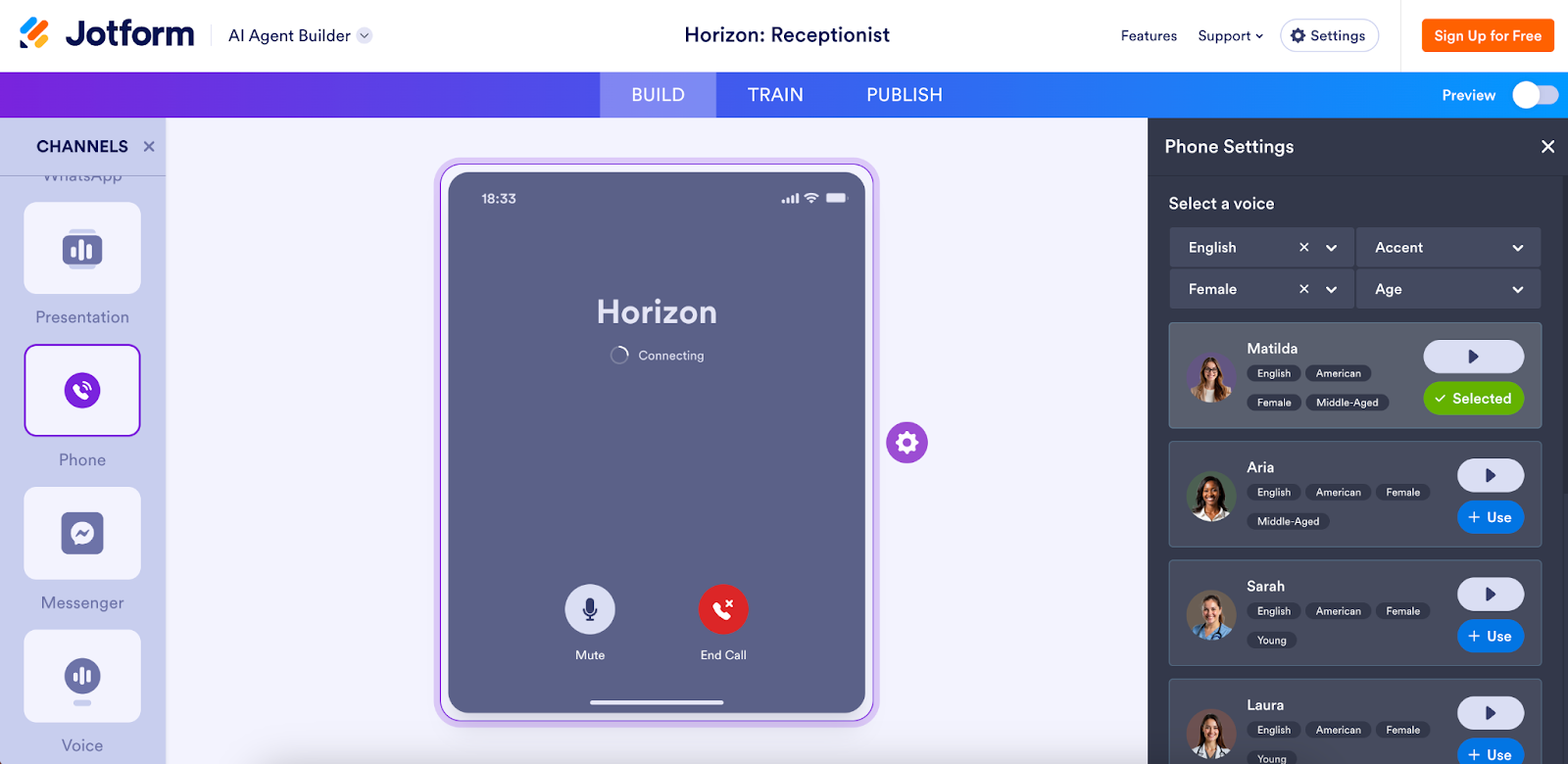 Screenshot of Jotform AI Agent Builder