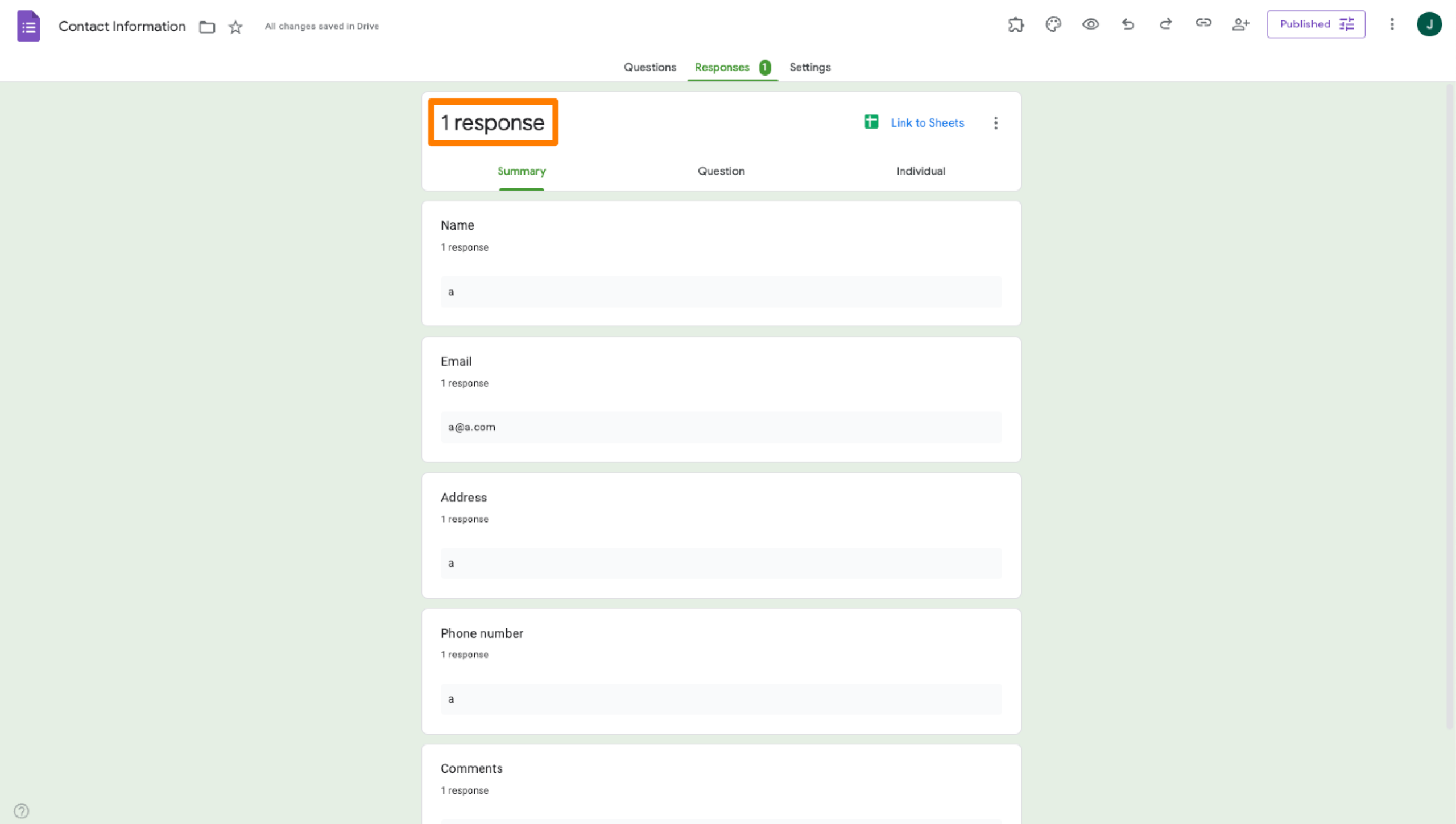 Google Forms Form Responses Tab Response Count