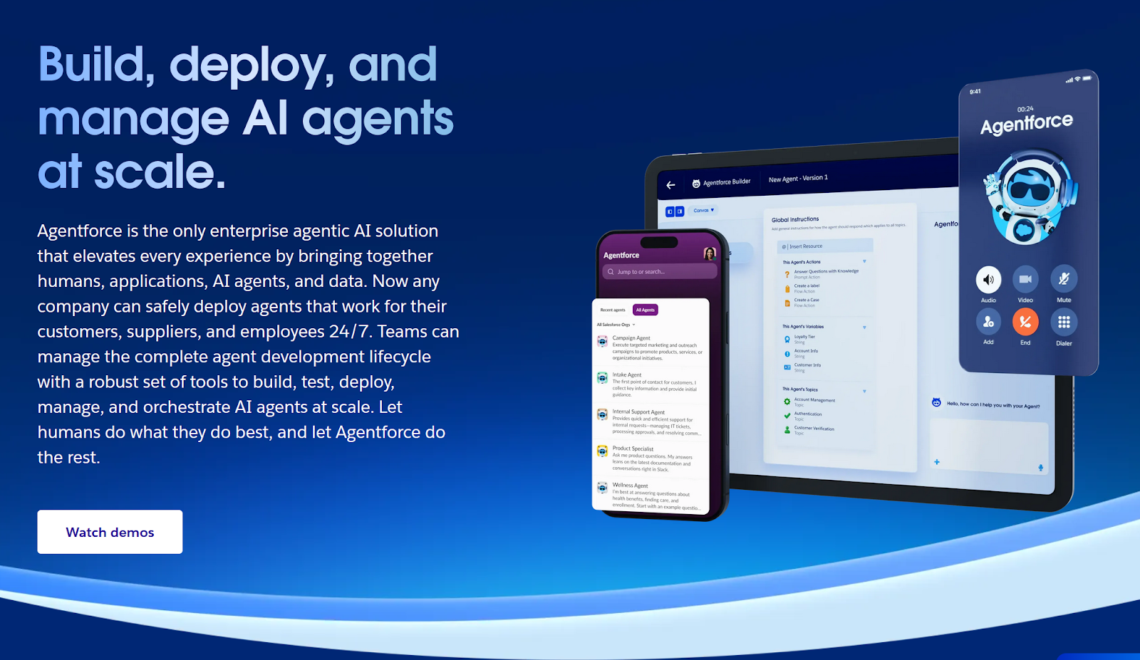Screenshot of the Agentforce landing page with a clickable button to watch demos