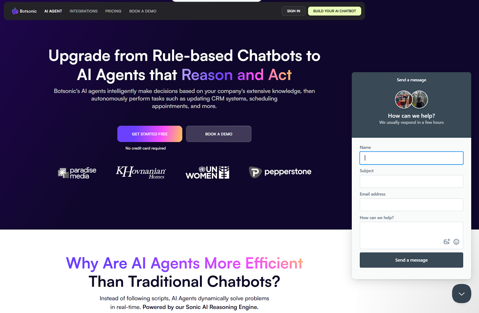 Screenshot of Botsonic landing page