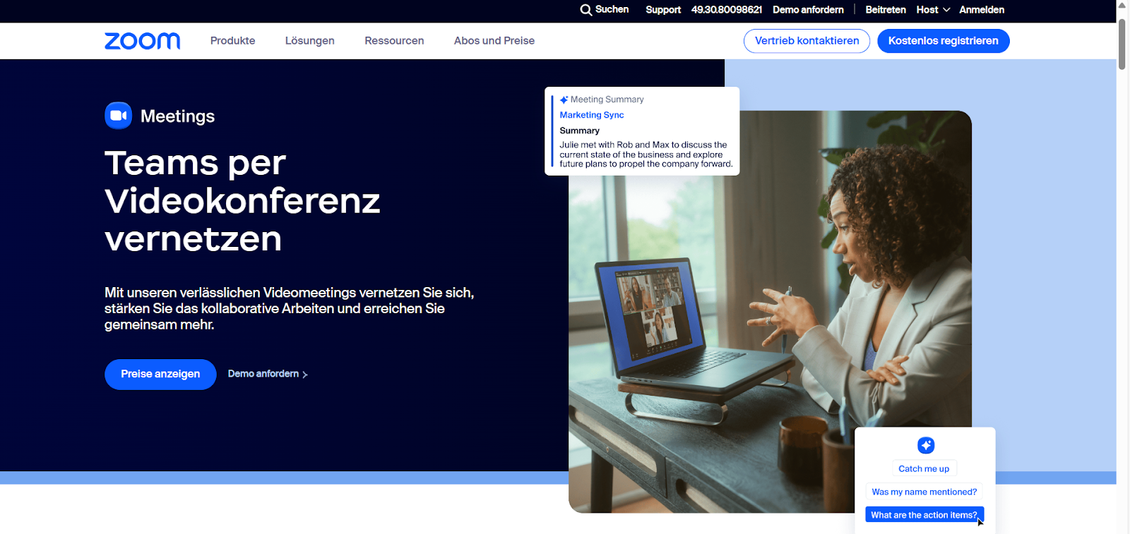 Landingpage von Zoom