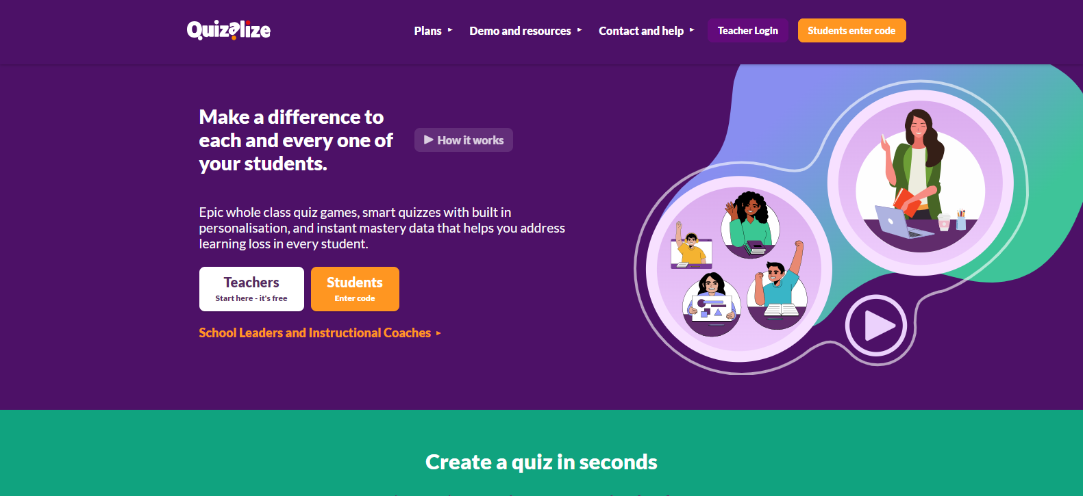 Page d'accueil Quizalize