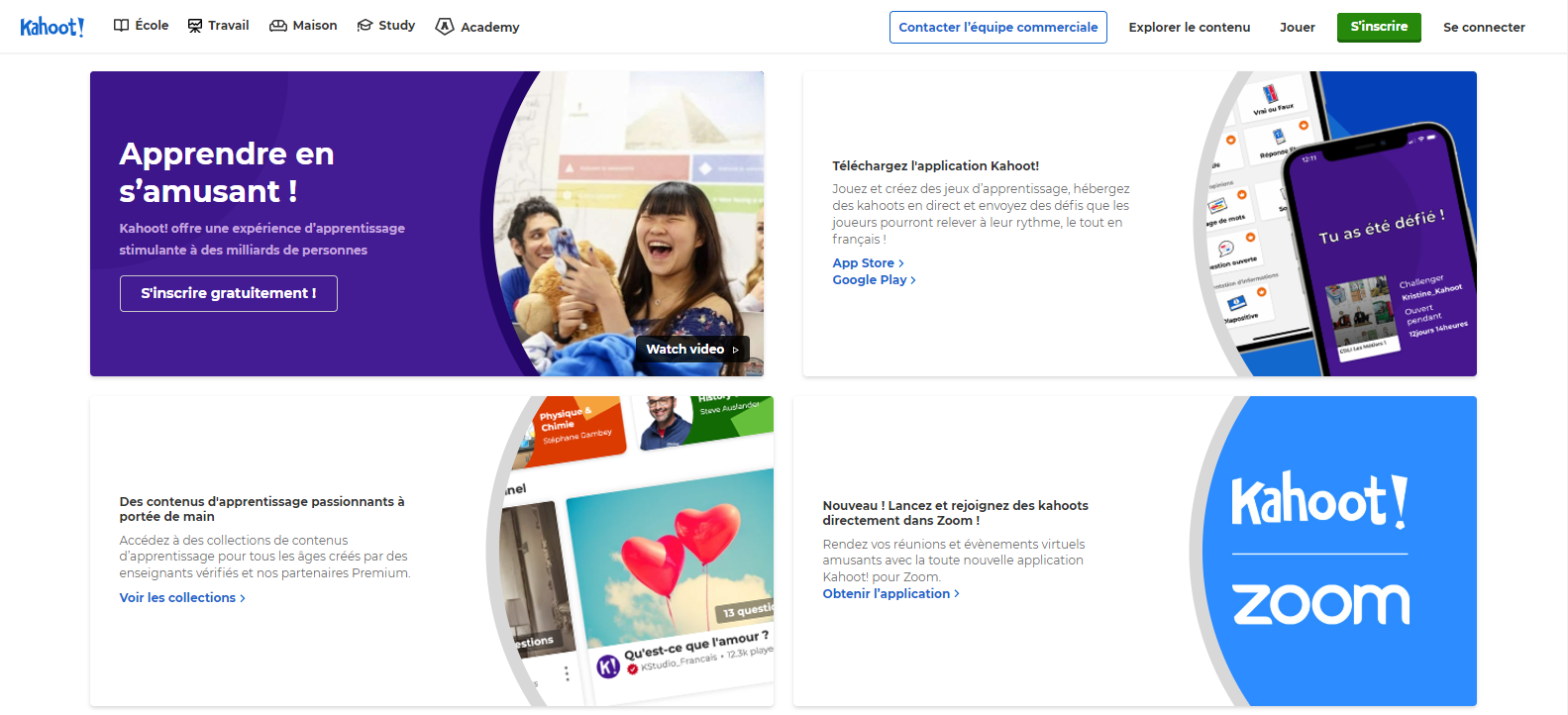 Kahoot ! Page d'accueil