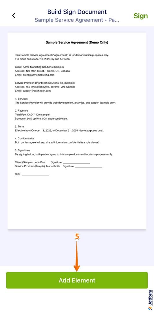 Tapping Add Element at the bottom of the screen in the Jotform Sign Mobile App