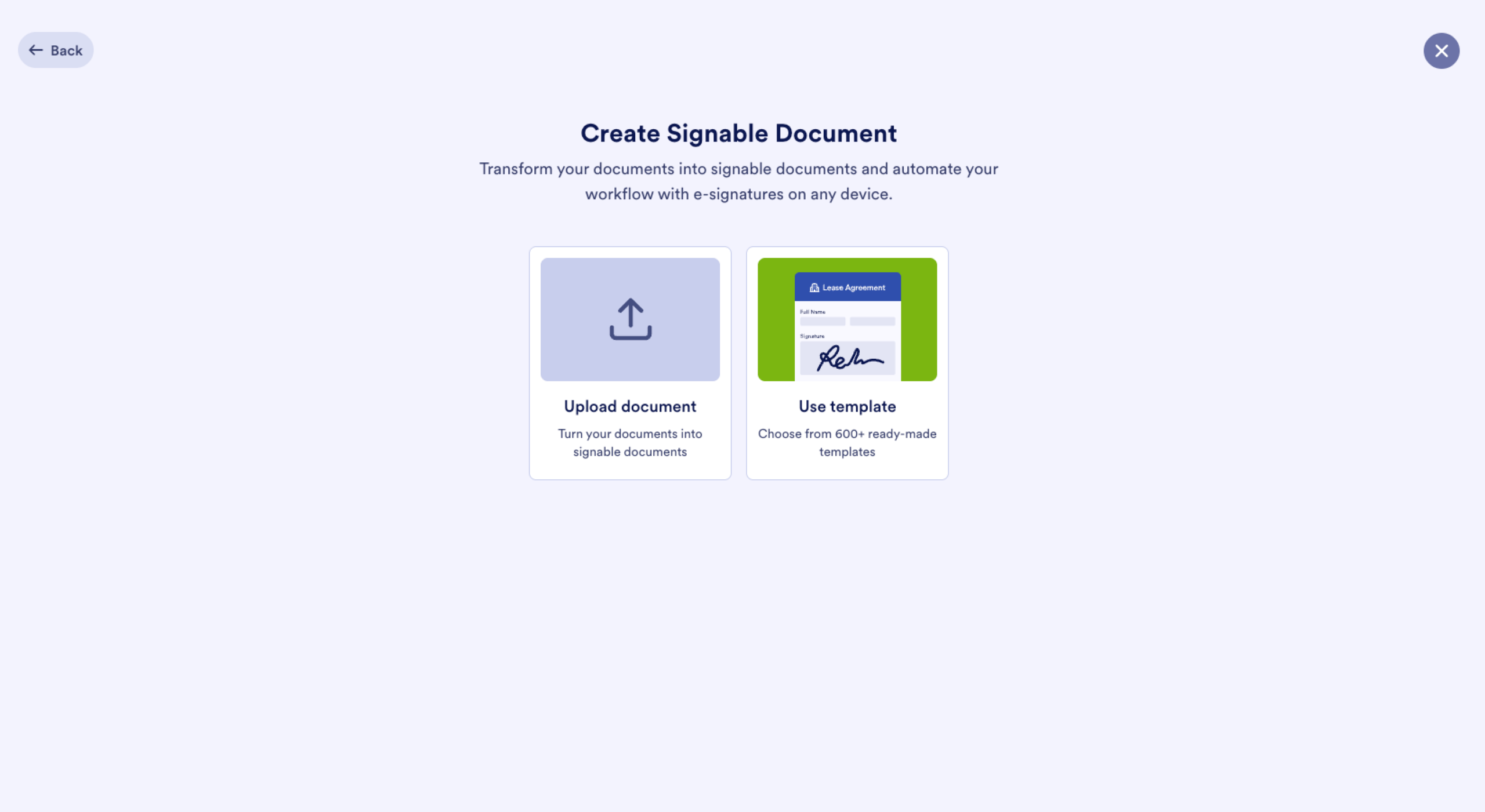 Jotform Workspace E-Sign Upload ocument or Use Template Menu