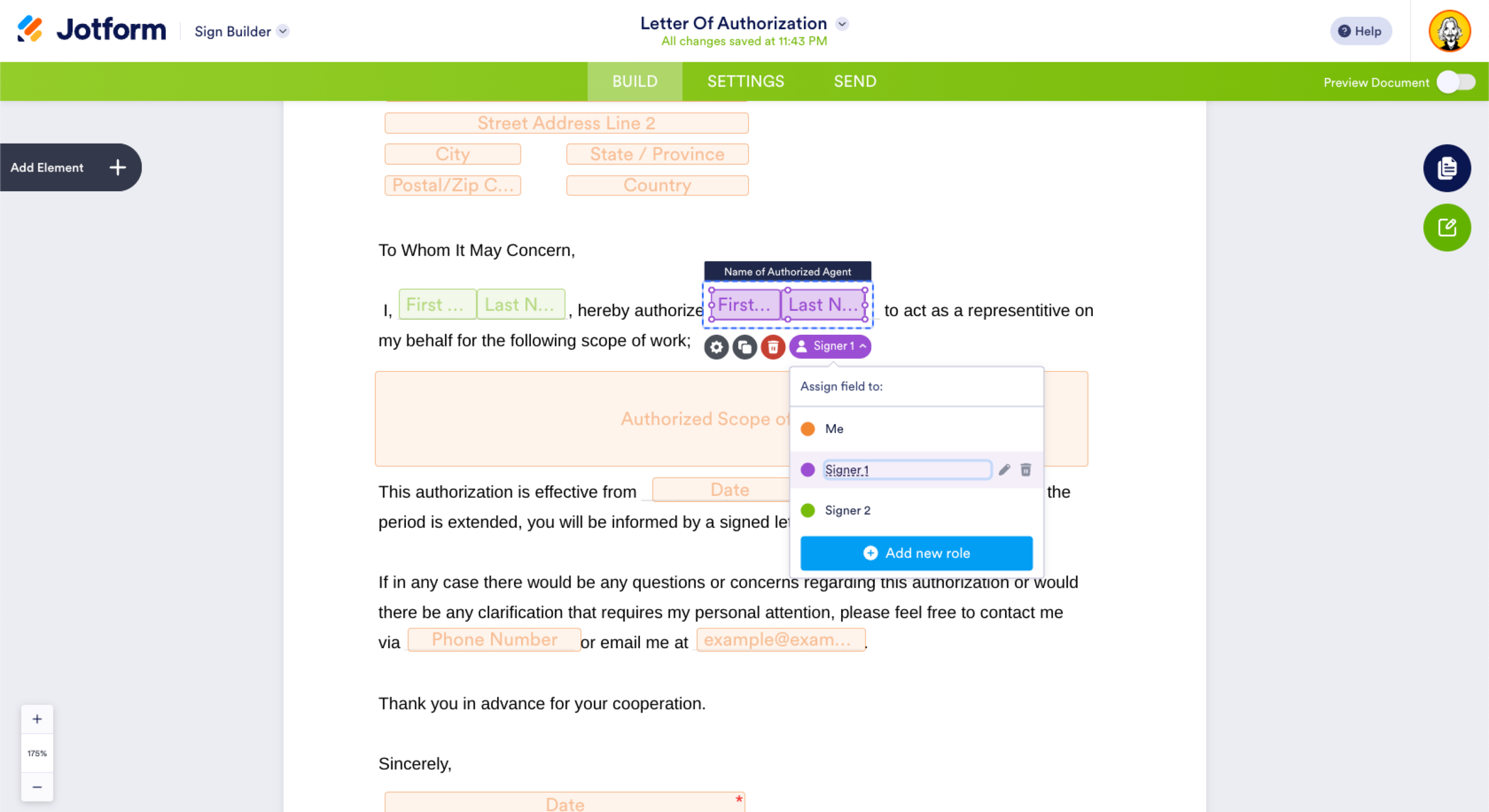 Jotform Sign Builder Assigning Fields to Recipients