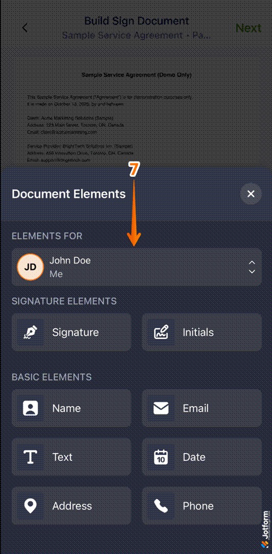 Tapping Elements For in the Jotform Sign Mobile App