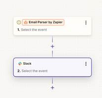 screenshot of workflow of selecting email parser by zapier and choosing your email parser mailbox