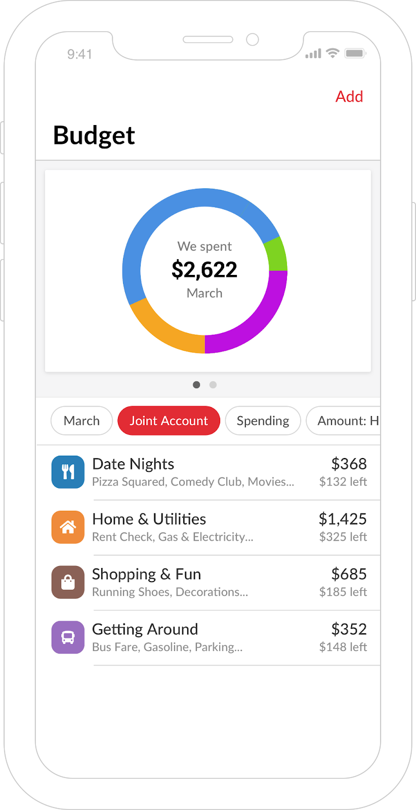 Benutzeroberfläche von Honeydue
