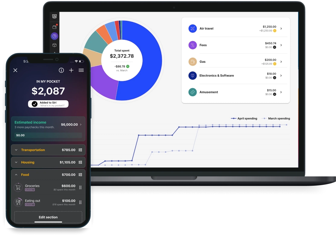 Benutzeroberfläche von PocketGuard