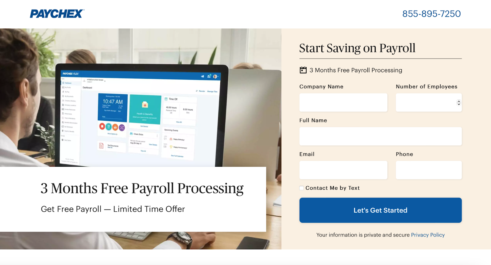 Benutzeroberfläche der kostenlosen Paychex Testversion