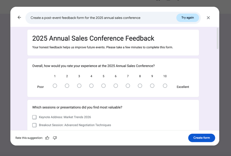 How to create a form with Gemini in Google Forms | Jotform Blog