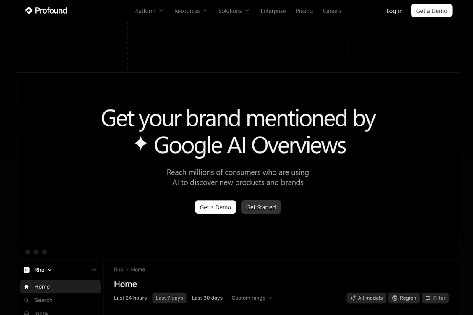 Screenshot of Profound home page