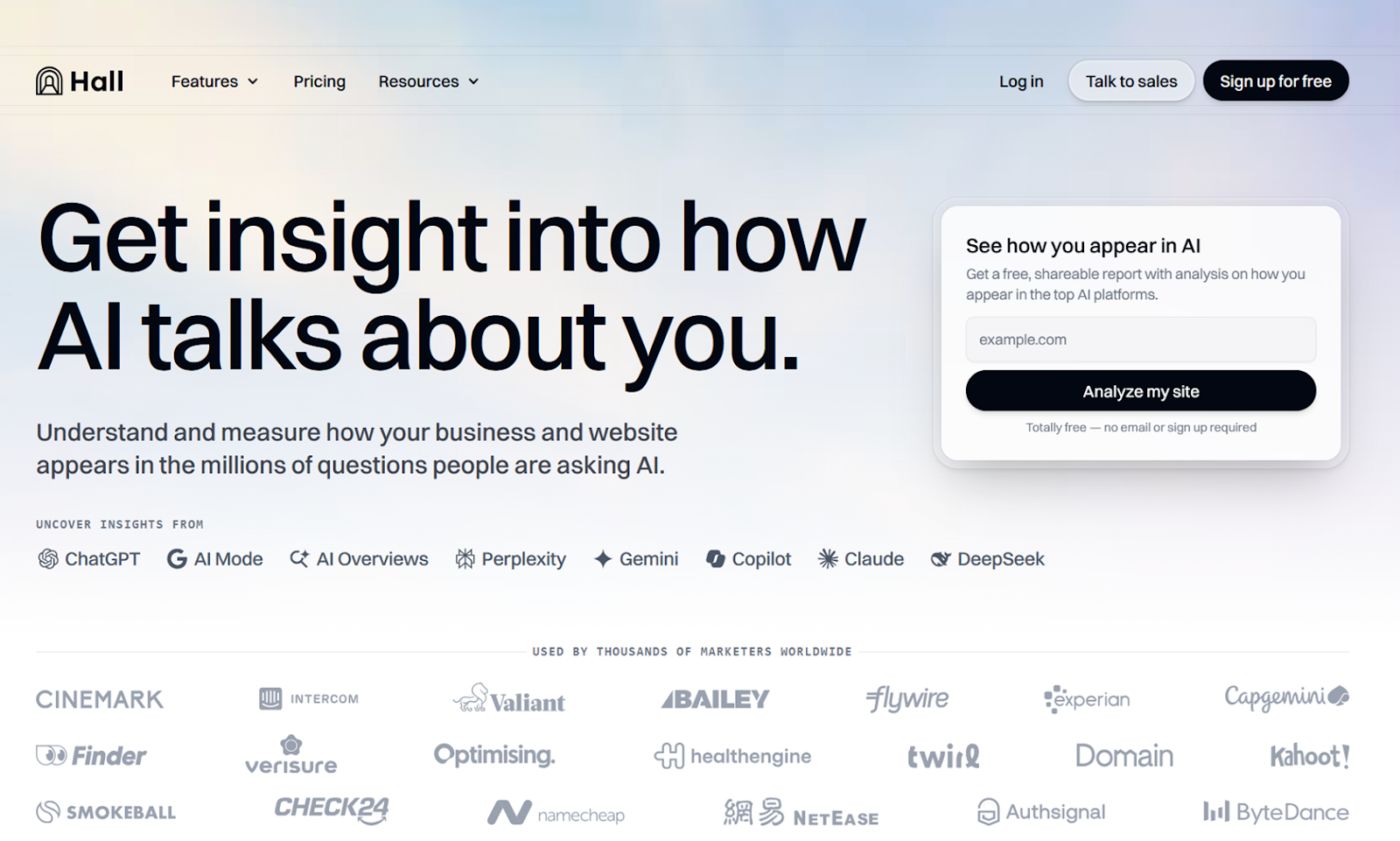 Screenshot of Hall home page