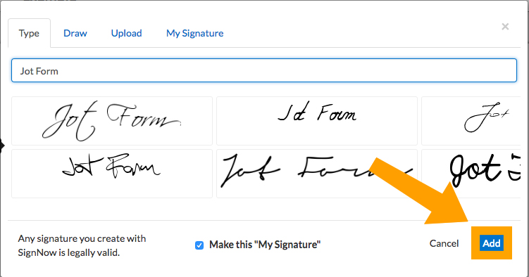 Klicken Sie auf die Schaltfläche „Hinzufügen“, um die Signatur hinzuzufügen