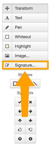 Klicken Sie auf den Button Signatur in der linken Navigationsleiste