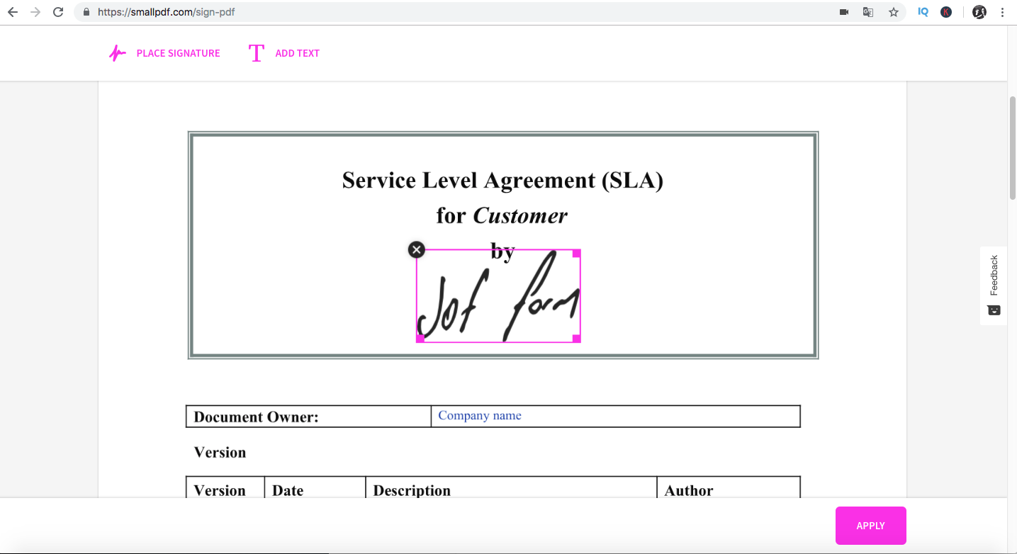 Setzen Sie die Unterschrift in das Dokument