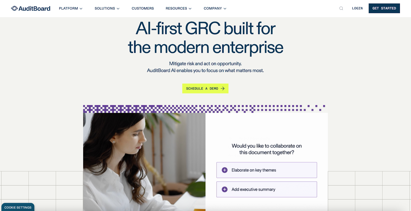 Screenshot of AuditBoard landing page