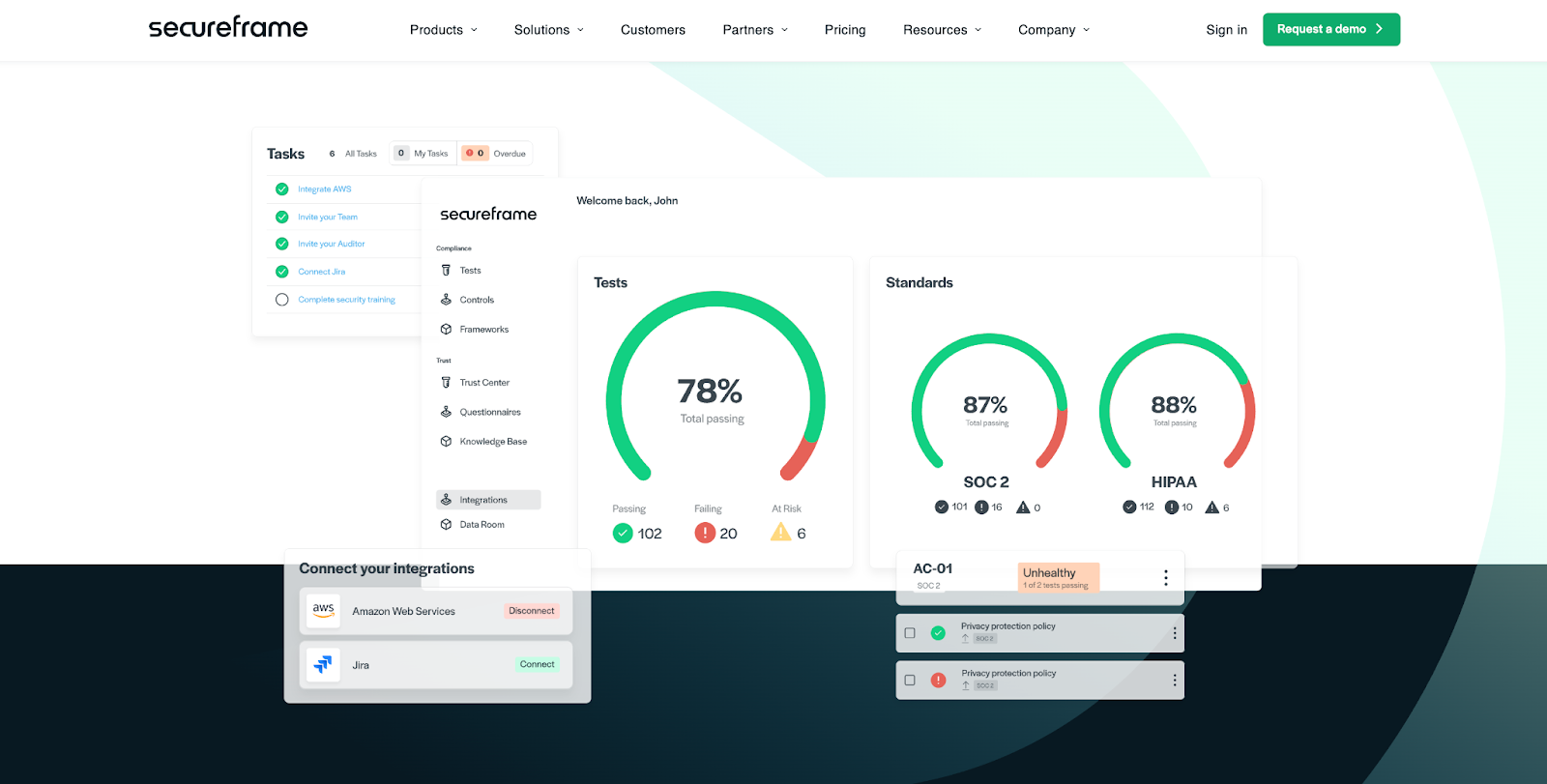 Screenshot of Secureframe landing page