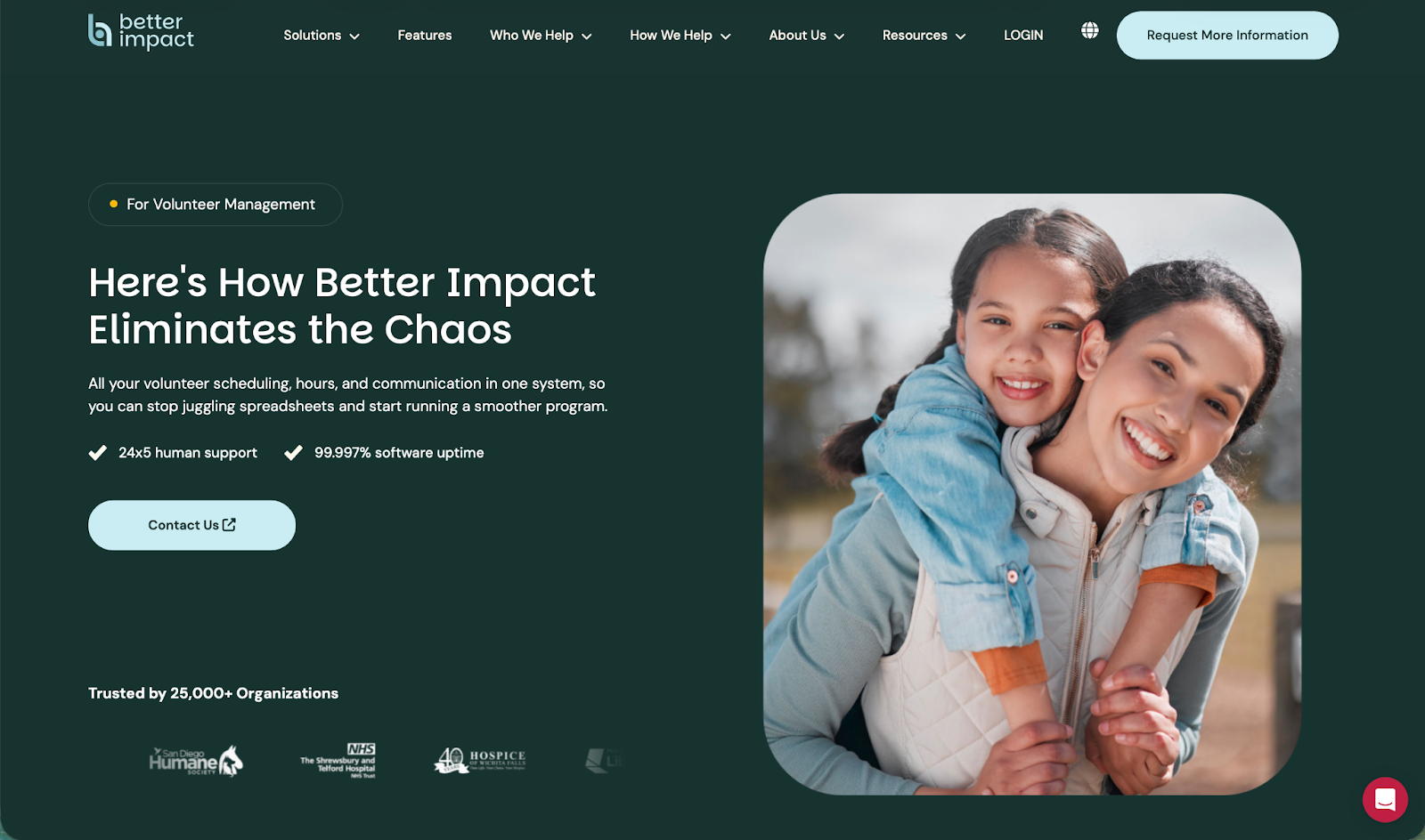 Screenshot of Volunteer Impact landing page