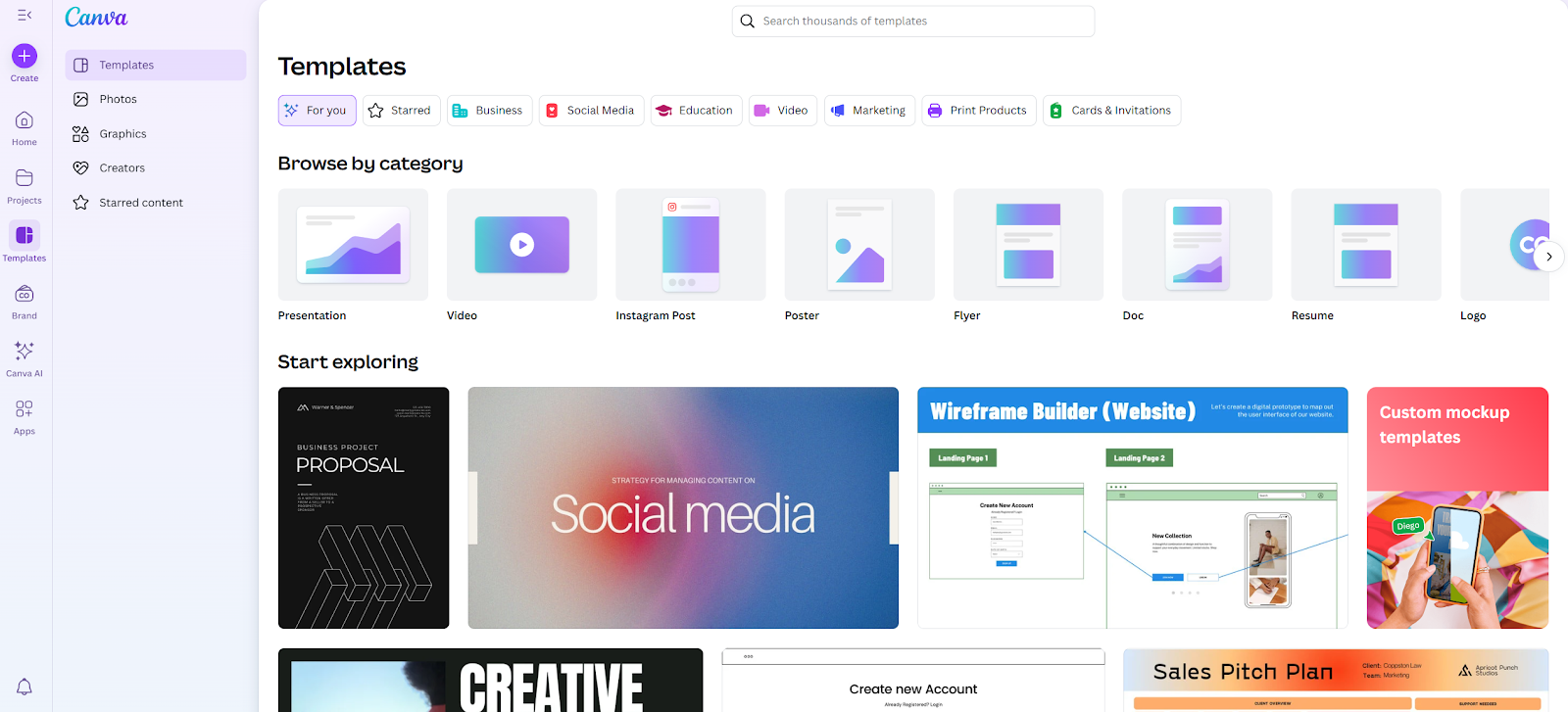 A screenshot of Canva templates section