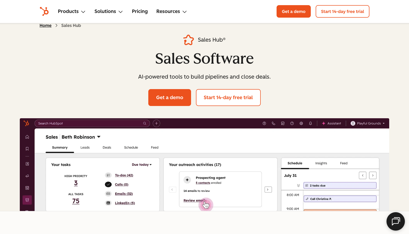 HubSpot Sales Hub Landing Page
