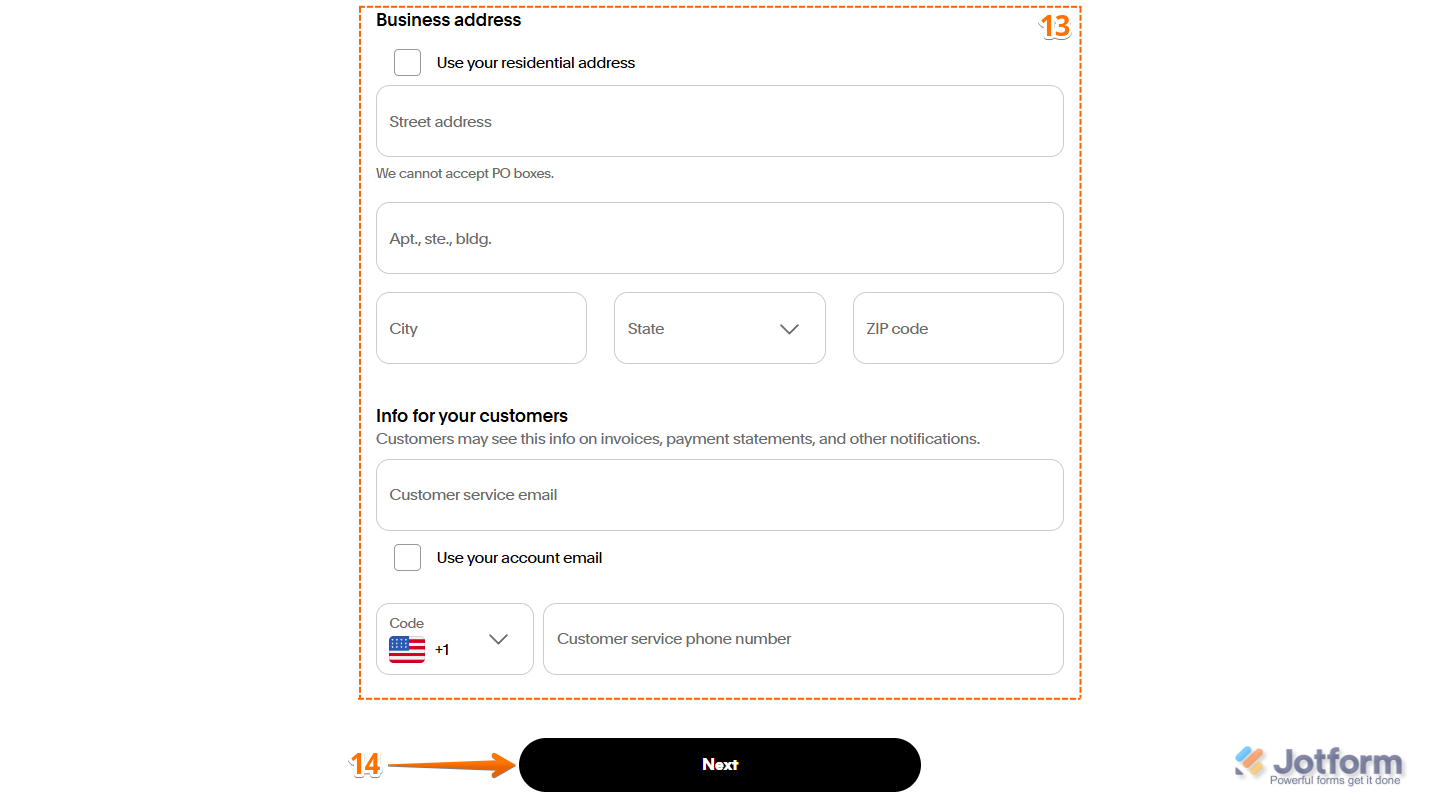 Business Address details in PayPal's signup flow