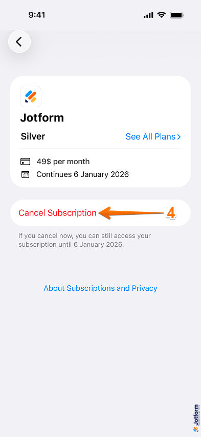Cancel Subscription for Jotform in iOS App