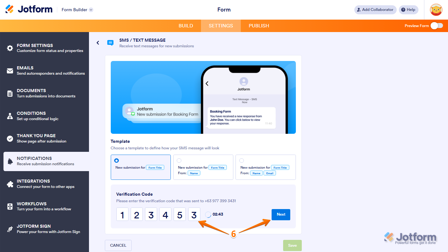 Card Form Email field showing verified email with blue checkmark confirmation in Jotform