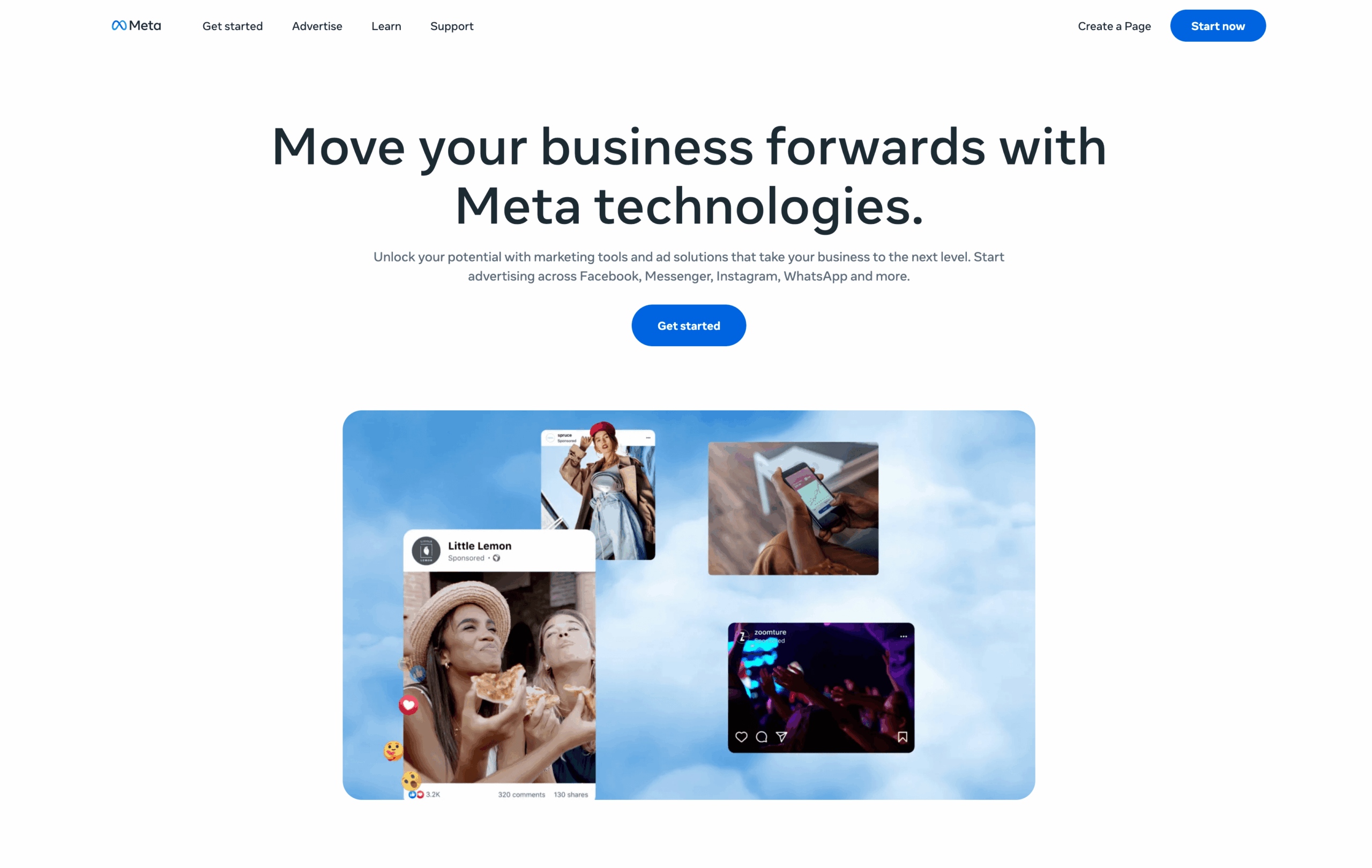 Screenshot of meta ads landing page
